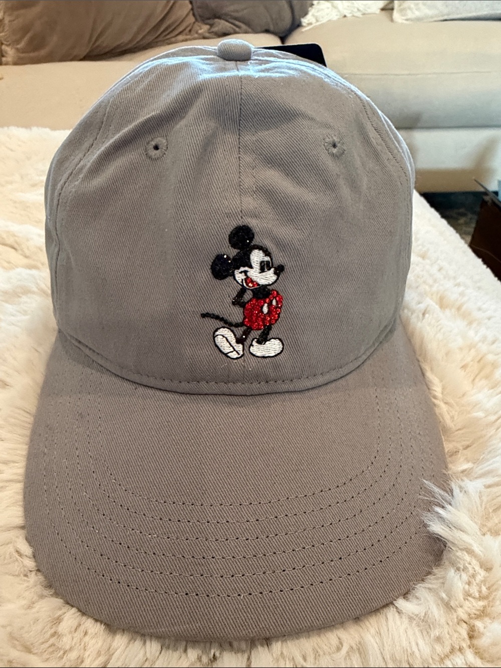 NWT Disney Mickey Mouse Gray Rhinestone Sequin Baseball Cap